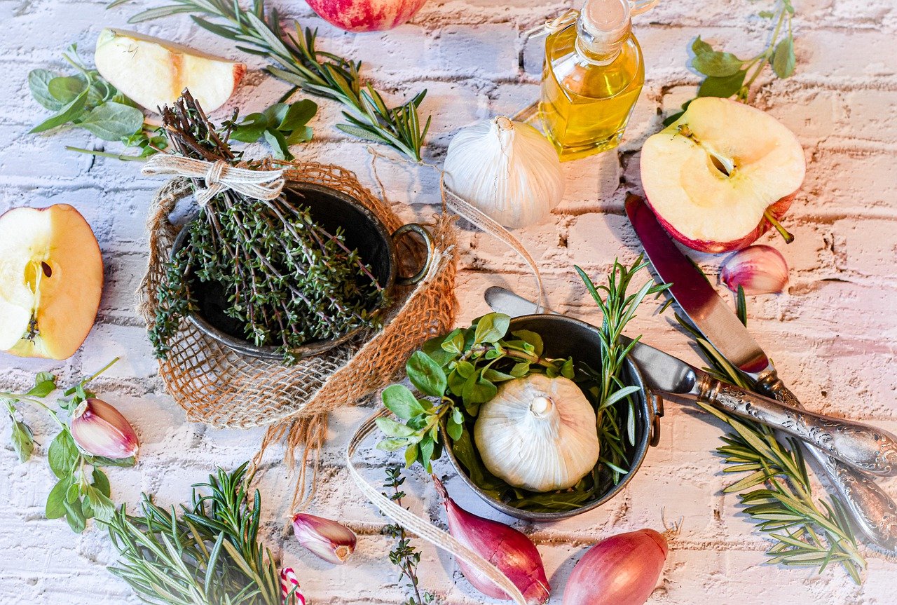 spices, herbs, garlic